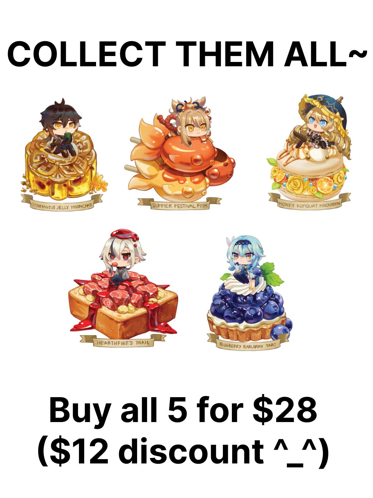 Genshin Zhong Li Food Chibi 4.25''x4.25'' Rounded Corner Print