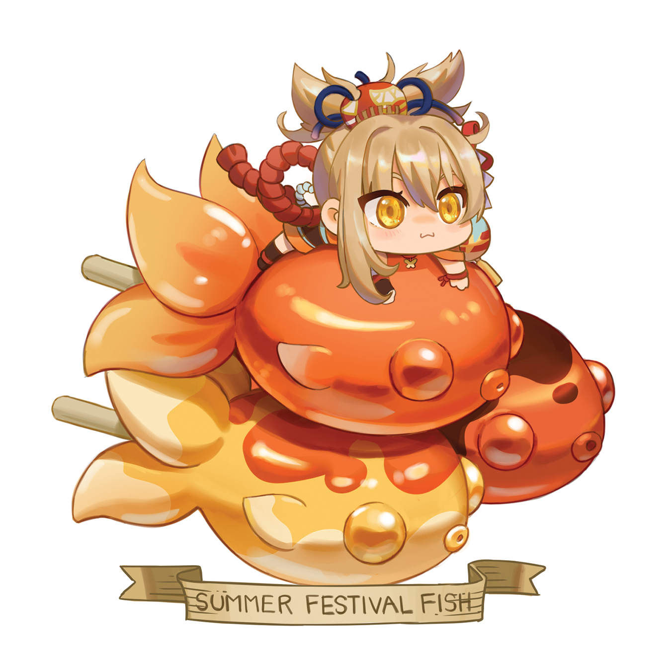Genshin Impact Yoimiya Chibi Food 4.25''x4.25'' Rounded Corner Print