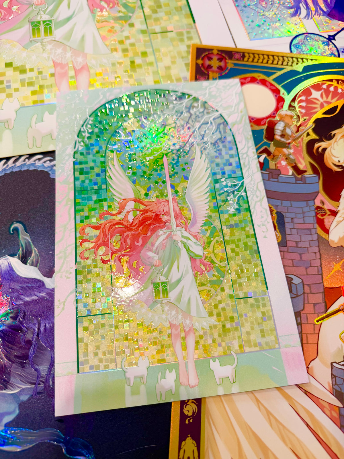 Green Stained Glass Original Illustration 11x17 Holographic Foil + UV Spot Gloss