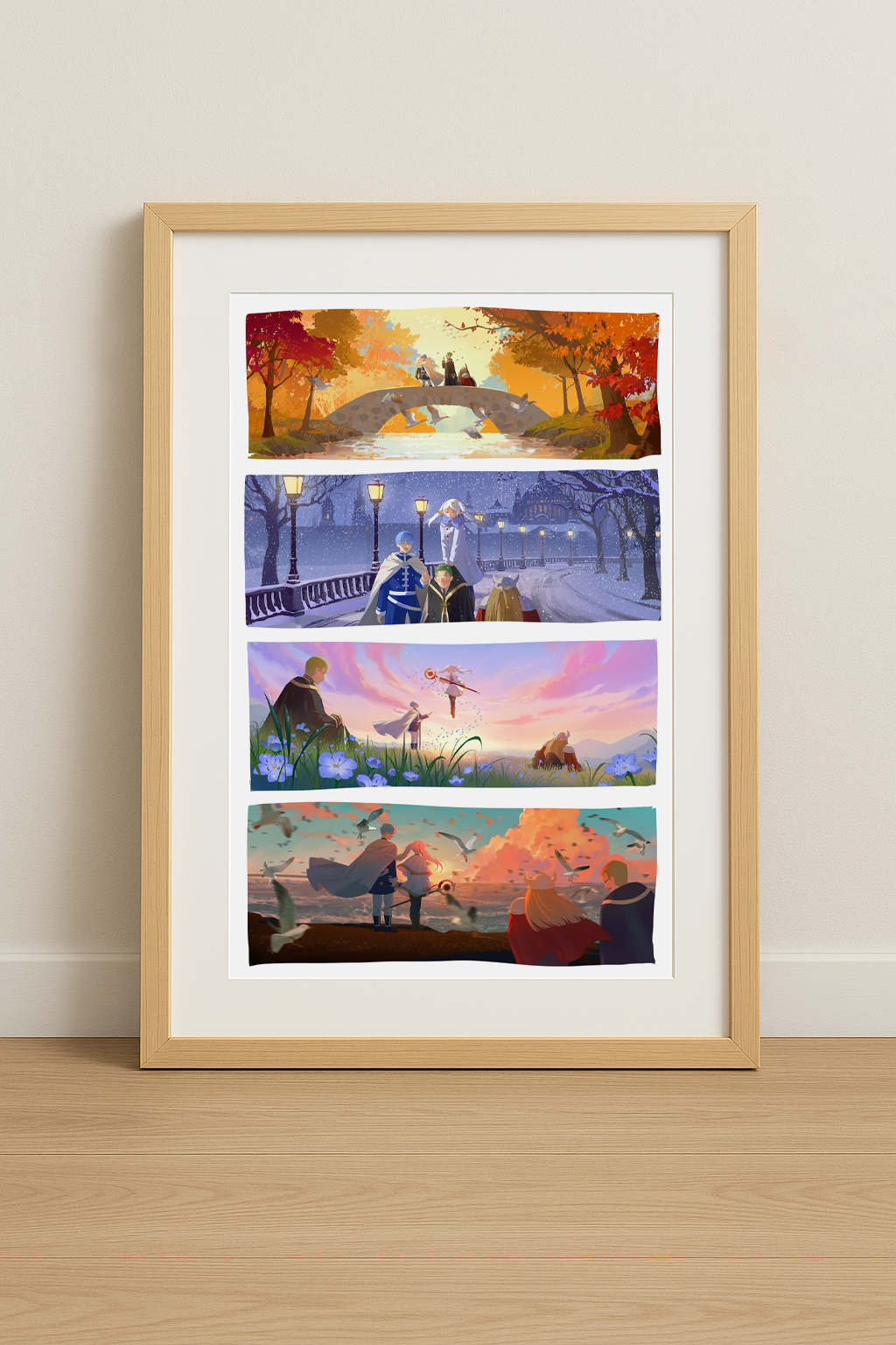 Frieren Beyond Journey's End Art Print, 4 Seasons Anime Landscape, Himmel, Heiter, Eisen version (11x17")