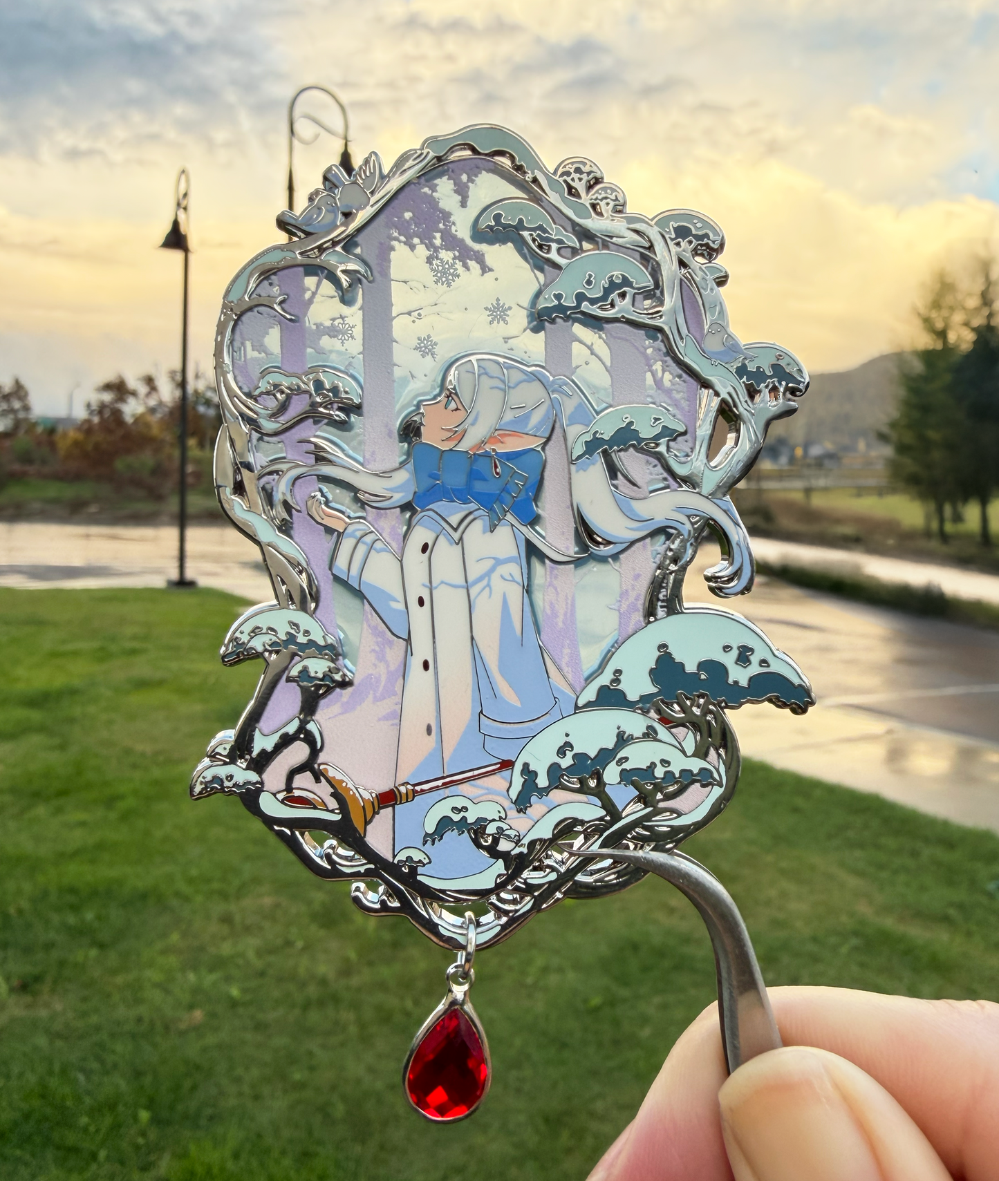 Winter Frieren 3 inch Stained Glass Enamel Pin with Silk Screen Details