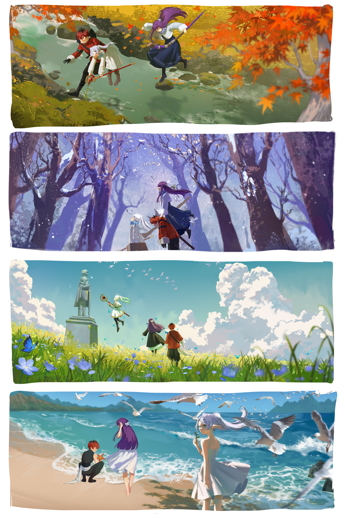 Frieren Beyond Journey's End Art Print, 4 Seasons Anime Landscape (11x17")