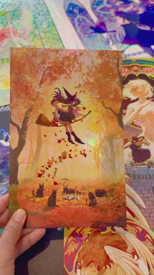 New Foil Version Black Cat Witch Original Illustration 11x17 Holographic Foil + UV Spot Gloss (Copy 2)