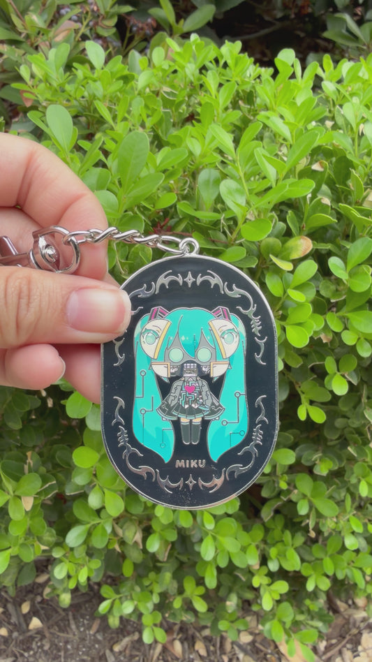 2.5 inch Cybersigilistic Miku Silver Enamel Double Sided Keychain