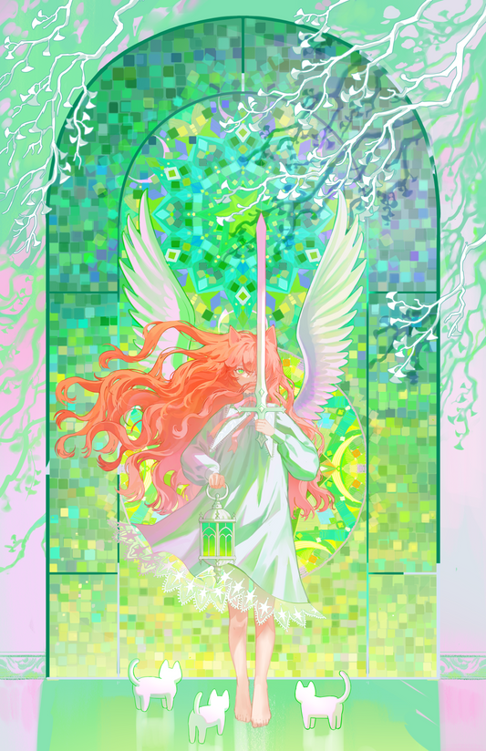 Green Stained Glass Original Illustration 11x17 Holographic Foil + UV Spot Gloss